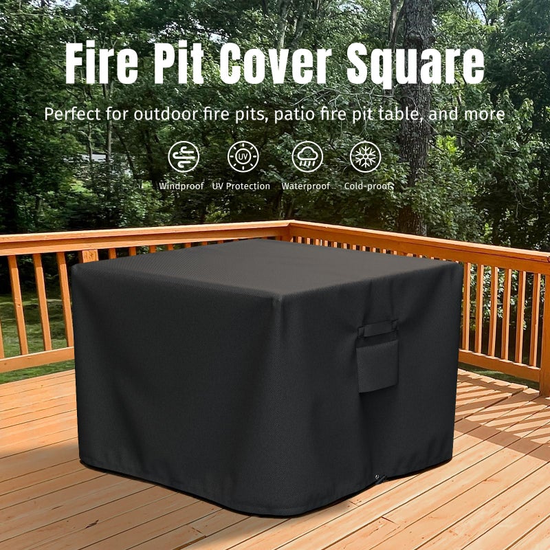 SHINESTAR Square Fire Pit Cover, Fits for 28-32 Inch Fire Pit Table, Waterproof and Windproof, 32 x 32 x 24 Inches, Black - Image 2
